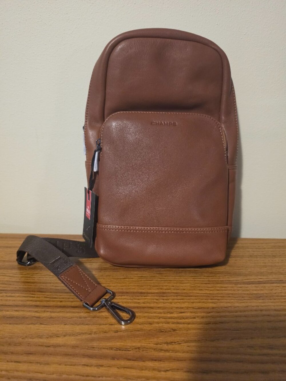 NWT Champs Onyx Genuine Leather Sling Bag Brown RFID Crossbody Backpack OB-405